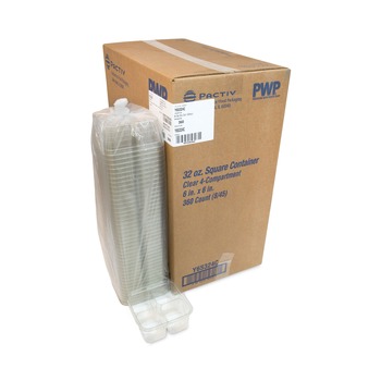 Pactiv Corp. Y6S324C EarthChoice 4-Compartment 32 oz. 6.13 in. x 6.13 in. x 2.61 in. Plastic Square Recycled Bowl - Clear