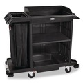 Janitorial & Housekeeping Carts | Rubbermaid Commercial 2202585 23 in. x 53.12 in. x 19.1 in. 3-Shelf Compact Plastic Housekeeping Cart - Black image number 2