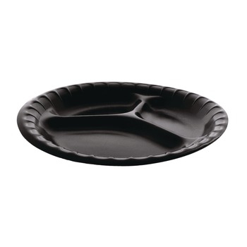 TABLETOP | Pactiv Corp. YCI811130000 9 in. Diameter 3-Compartment Placesetter Deluxe Laminated Foam Dinnerware Plate - Black (200/Carton)