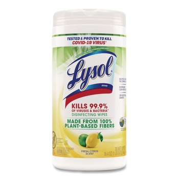 LYSOL Brand 19200-49128 7 in. x 7.25 in. 1-Ply Disinfecting Wipes II - Fresh Citrus/White