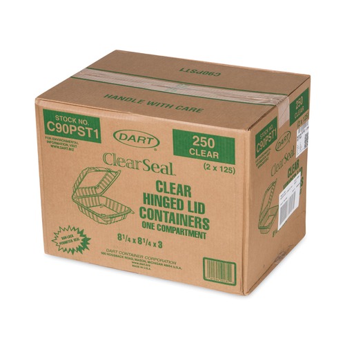 Food Containers & Lids | Dart C90PST1 ClearSeal 8.3 in. x 8.3 in. x 3 in. Hinged-Lid Plastic Containers - Clear (250/Carton) image number 0