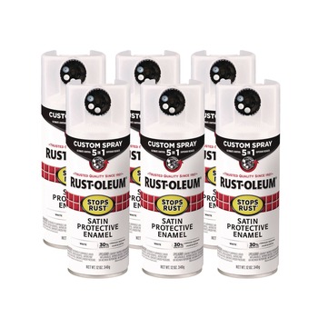 Rust-Oleum 376870 Stops Rust 5-in-1 Spray Paint, Satin White, 12 oz Aerosol Can, 6/Carton