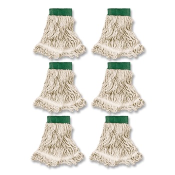 Rubbermaid Commercial FGD25206WH00 Super Stitch Looped-End Cotton/Synthetic Wet Mop Head - Medium, Green/White (6/Carton)