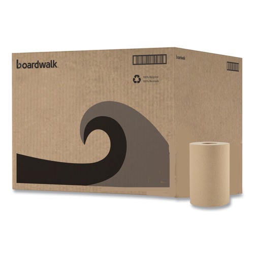 Perforated Roll & Hand Towels | Boardwalk B6252 8 in. x 350 ft. 1-Ply Hardwound Paper Towels - Natural (12/Carton) image number 0