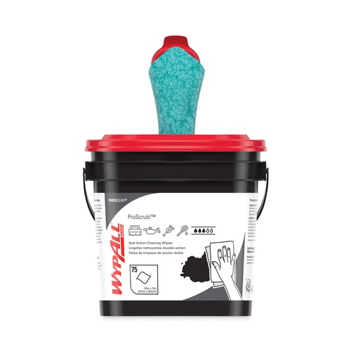 Perforated Roll & Hand Towels | WypAll 91371 Power Clean ProScrub 9.5 in. x 12 in. Pre-Saturated Wipes - Citrus Scent, Green (75/Bucket) image number 0