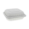 Food Containers & Lids | Pactiv Corp. YCN808030000 EarthChoice SmartLock 8.31 in. x 8.35 in. x 3.1 in. Microwaveable MFPP 3-Compartment Hinged Lid Containers - White (200/Carton) image number 2
