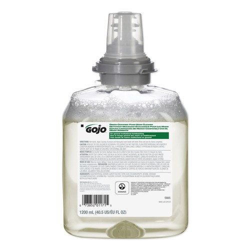 Soap Refills | GOJO Industries 5665-02 Green Certified Unscented 1200 mL Foam Hand Cleaner Refill for TFX Dispenser image number 0