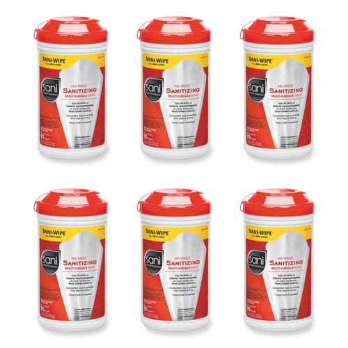 Cleaning Cloths & Wipes | Sani Professional P56784 95 Wipes Unscented No-Rinse Sanitizing Multi-Surface Wipes - White (6/Carton) image number 0