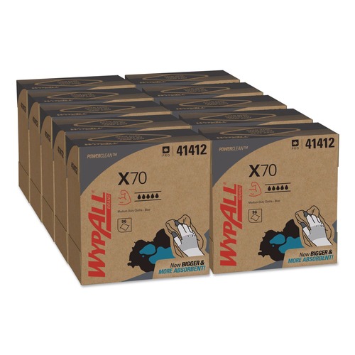 Perforated Roll & Hand Towels | WypAll 41412 X70 9-1/10 in. x 16-4/5 in. Cloths - Blue (100/Box 10 Boxes/Carton) image number 0