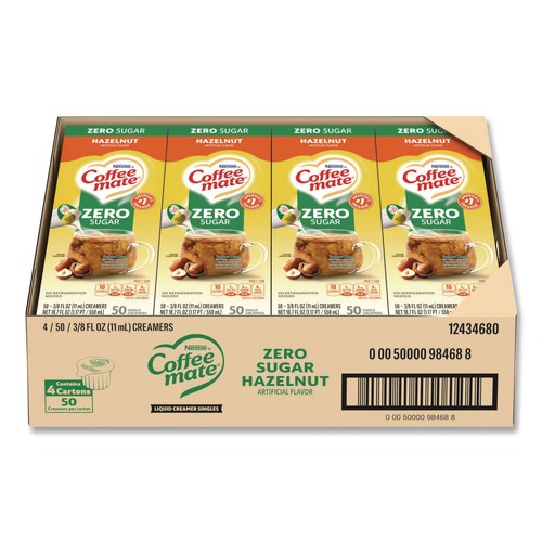 Creamers | Coffee-Mate 12434680 0.38 oz Mini Cups Liquid Coffee Creamer - Zero Sugar Hazelnut (200/Carton) image number 0