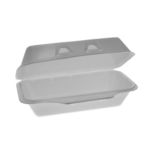 Food Containers & Lids | Pactiv Corp. YHLW01840000 8.75 in. x 4.5 in. x 3.13 in. SmartLock Foam Hinged Lid Container - Medium, White (440/Carton) image number 0