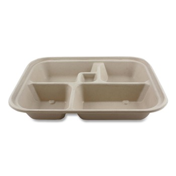 World Centric TR-SC-BB-LFS 5-Compartment 12 in. x 9.5 in. x 2 in. Bento Box Paper Fiber Containers - Natural (300/Carton)