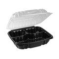 Food Storage Containers & Lids | Pactiv Corp. DC109310B000 EarthChoice 34 oz. 3 Compartment 10.5 in. x 9.5 in. x 3 in. Vented Dual Color Microwavable Plastic Hinged Lid Container - Black/Clear image number 1