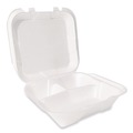 Food Containers & Lids | Plastifar 12094 9 in. x 9 in. x 3 in. Secure Two Tab Latch Poly Bag 3 Compartments Foam Hinged Lid Container - White (200/Carton) image number 0
