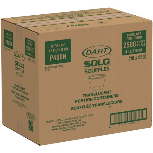 Cups | Dart P400N 4 oz. Polystyrene Portion Cups - Translucent (2500/Carton) image number 0