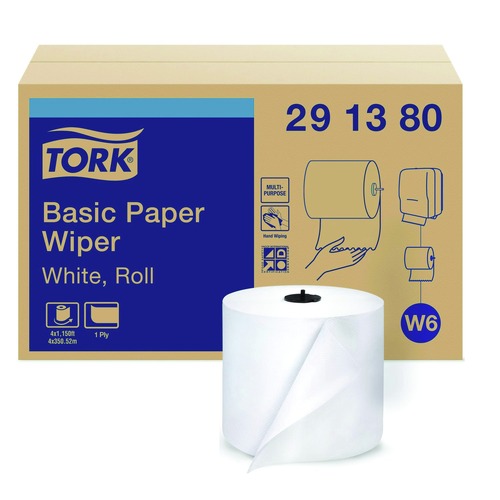 Perforated Roll & Hand Towels | Tork 291380 1-Ply 7.68 in. x 1150 ft. Paper Wiper Roll Towel - White (4/Carton) image number 0
