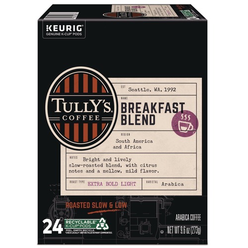 Coffee - Caffeinated | Tully's Coffee 5000330027 Coffee K-Cups - Breakfast Blend (24/Box) image number 0