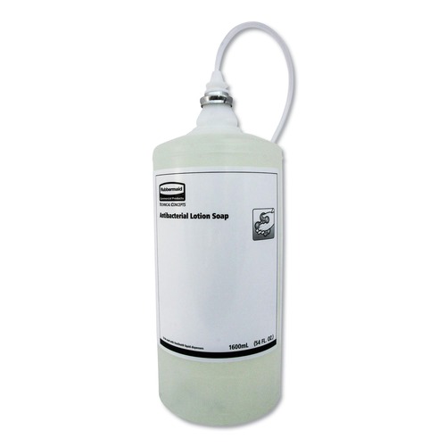 Soap Refills | Rubbermaid Commercial 2018581 1600 mL One Shot Antibacterial Enriched Lotion Soap Refill - Unscented (4/Carton) image number 0