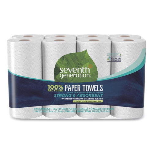 Perforated Roll & Hand Towels | Seventh Generation SEV 13739 2-Ply 11 in. x 5.4 in. 156 Sheets 100% Recycled Paper Kitchen Towel Rolls (8/Pack) image number 0
