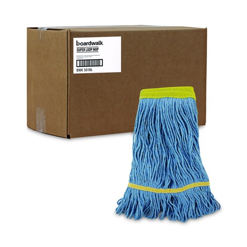 Mop Heads | Boardwalk BWK501BL 5 in. Headband Super Loop Wet Mop Head - Small, Blue (12/Carton) image number 0