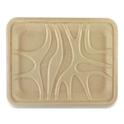 Food Trays & Liners | World Centric TRSC4S 9.1 x 7.1 x 0.7 Fiber Paper Trays - Natural (500/Carton) image number 0