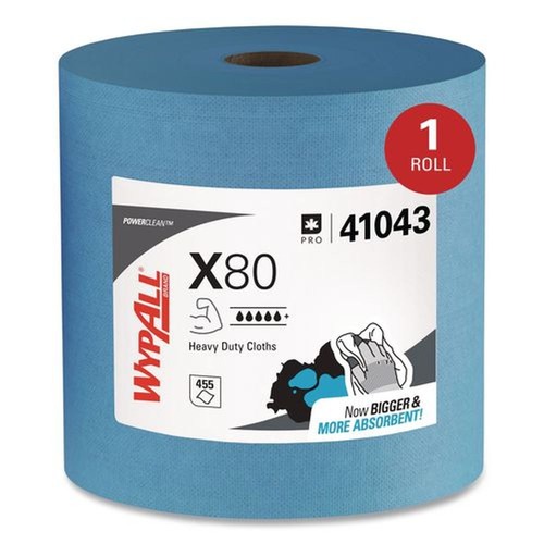 Perforated Roll & Hand Towels | WypAll 41043 Power Clean X80 12.4 in. x 12.2 in. Jumbo Roll Heavy Duty Cloths - Blue (475/Roll) image number 0