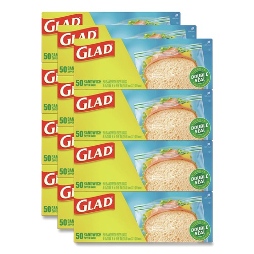 Resealable Bags | Glad 57263 6.63 in. x 5.88 in. Zipper Food Storage Sandwich Bags - Clear (12 Boxes/Carton) image number 0