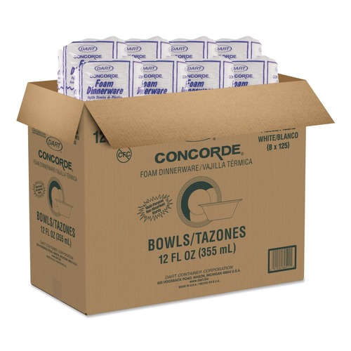 Bowls | Dart 12BWWC 12 oz. Concorde Non-Laminated Foam Bowl - White (8 Packs/Carton) image number 0