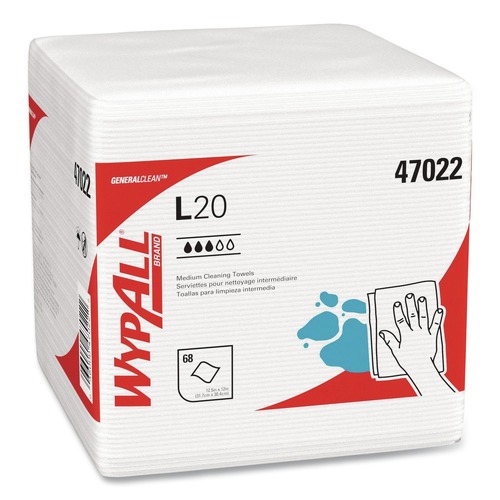 Cleaning Cloths & Wipes | WypAll 47022 12.5 in. x 13 in. 4-Ply 1/4 Fold L20 Towels - Unscented - White (12 Packs/Carton) image number 0