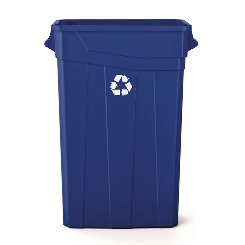 Indoor Waste Receptacles | Suncast Commercial TCNH2030BLR 23-Gallon Plastic Resin Slim Recycling Trash Can - Blue/White image number 0