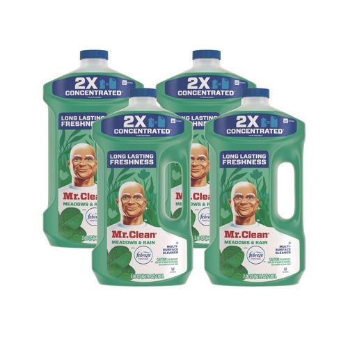 All Purpose Cleaners & Degreasers | Mr. Clean 80749542 64 oz. Bottle Multipurpose Cleaning Solution with Febreze - Meadows and Rain (4/Carton) image number 0