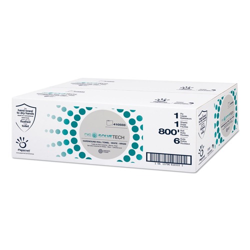 Perforated Roll & Hand Towels | Papernet 410333 1-Ply 7.8 in. x 800 ft. DissolveTech Paper Towel - White (6/Carton) image number 0