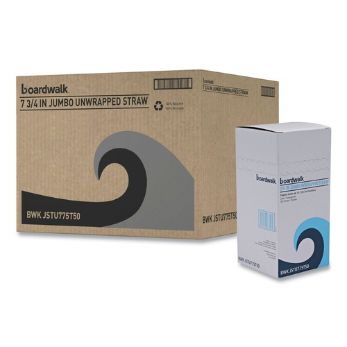 Straws/Stems/Sticks | Boardwalk BWKJSTU775T50 7.75 in. Unwrapped Plastic Jumbo Straws - Translucent (12500/Carton) image number 0