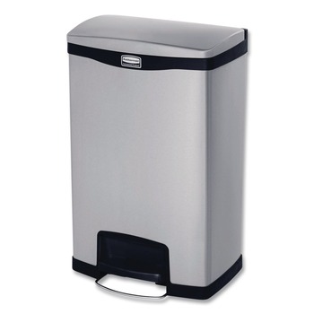 Rubbermaid Commercial 1901992 Slim Jim 13-Gallon Front Step Style Stainless Steel Step-On Container - Black