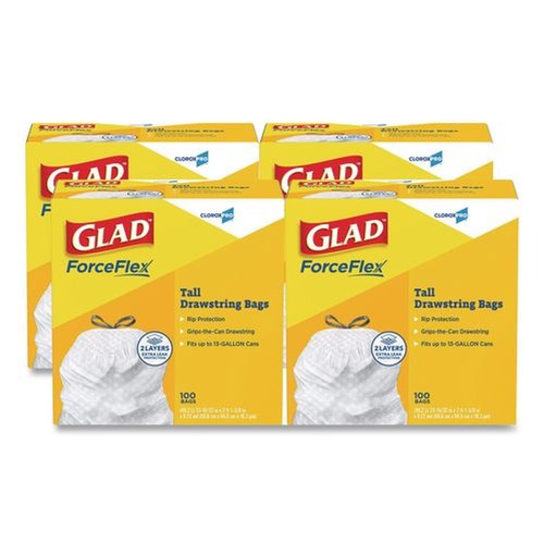 Drawstring & Kitchen Bags | Glad 78526 Tall 13 gal. 24 in. x 27.38 in. Kitchen Drawstring Trash Bags - Gray (100 Bags/Box, 4 Boxes/Carton) image number 0