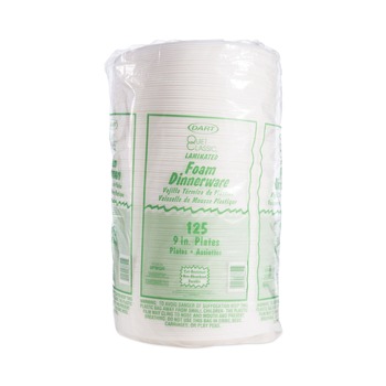 Dart 9PWQR 9 in. Diameter Quiet Classic Laminated Foam Dinnerware Plate - White (125/Pack)