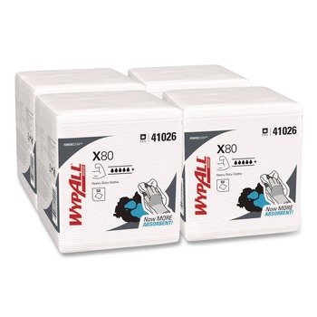 WypAll 41026 12.5 in. x 12 in. 1/4 Fold Power Clean X80 Heavy Duty Cloths - White (200/Carton)