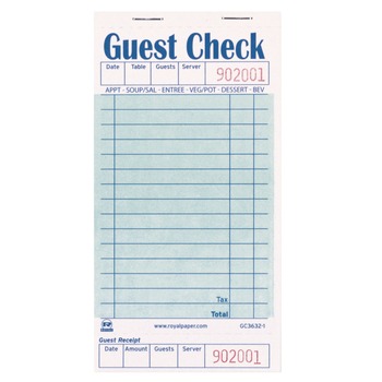 GUEST CHECKS | AmerCareRoyal GC3632-1 3.5 in. x 6.7 in. 15 Lines One-Part No Copies Guest Check Pad with Ruled Back (2500/Carton)