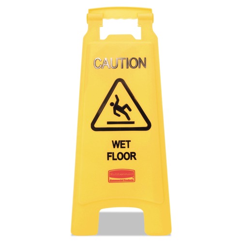 Signs | Rubbermaid Commercial FG611277YEL 11 in. x 12 in. x 25 in. Caution Wet Floor Sign - Bright Yellow image number 0
