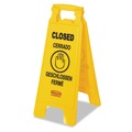 Signs | Rubbermaid Commercial FG611278YEL 11 in. x 12 in. x 25 in. 2-Sided Multilingual "Closed" Sign - Yellow image number 0