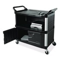 Carts | Rubbermaid Commercial FG409500BLA 40.63 in. x 20.75 in. x 37.81 in. 300 lbs. Capacity 3 Shelves Plastic Xtra Equipment Cart - Black image number 5