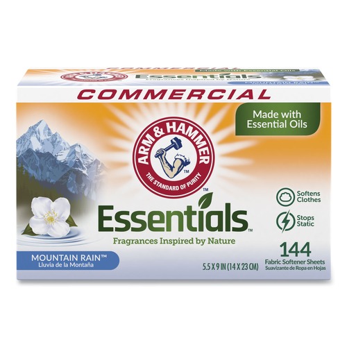 Fabric Softener & Starch | Arm & Hammer 33200-00102 Essentials Dryer Sheets - Mountain Rain (144 Sheets/Box) image number 0