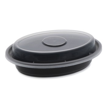 Pactiv Corp. OC06B Newspring VERSAtainer 5.7 in. x 4 in. x 1.1 in. 6 oz. Plastic Microwavable Containers - Oval Black/Clear (150/Carton)