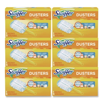 Swiffer 11804 Dusters Starter Kit with Dust Lock Fiber and 6 in. Handle - Blue/Yellow (6/Carton)