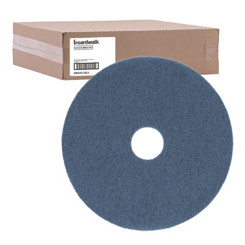 Floor Pads-Stripping | Boardwalk BWK4017BLU 17 in. Diameter Scrubbing Floor Pads - Blue (5/Carton) image number 0