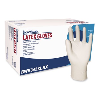 Boardwalk BWK345XLBX 4.4 mil General-Purpose Powder-Free Latex Gloves - X-Large, Natural (100/Box)