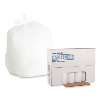 Boardwalk H6036HWKR01 30 Gallon 0.6 mil 30 in. x 36 in. Perforated Roll Low-Density Waste Can Liners - White (25 Bags/Roll, 8 Rolls/Carton)