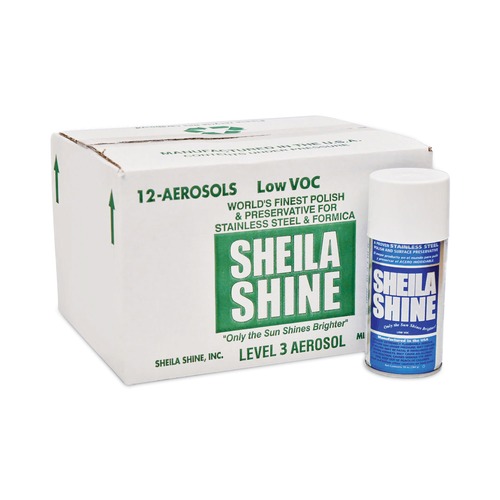 Stainless Steel Cleaners | Sheila Shine SSCA10 10 oz. Low VOC Stainless Steel Cleaner and Polish Spray Can (12/Carton) image number 0