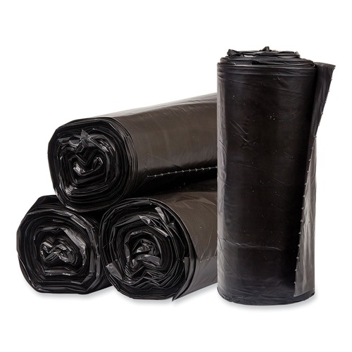 Low-Density Trash Bags | Pitt Plastics PCRL4046SHK 40 Gallon 1.35 mil 40 in. x 46 in. Perforated Roll Eco Strong Plus Can Liners - Black (100/Carton) image number 0