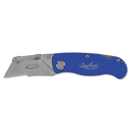 Knives & Multi-Purpose Tools | Great Neck 12113 2 in. Blade 3.5 in. Aluminum Handle 1 Utility Blade Sheffield Folding Lockback Knife - Blue image number 0
